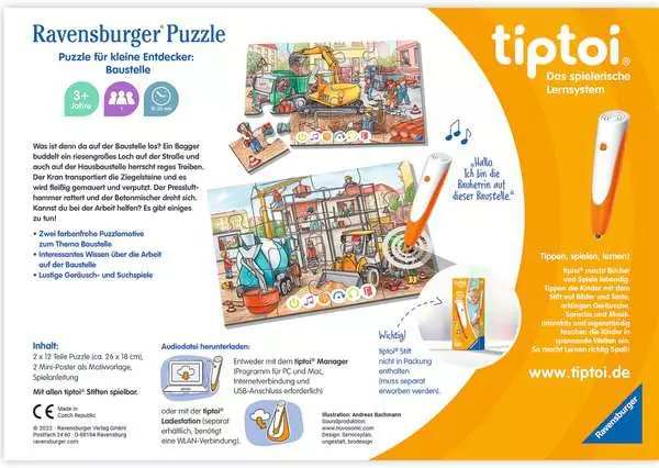 Ravensberger Matratzen Kinderpuzzle ab 3 Jahren - tiptoi® Puzzle für kleine Entdecker: Baustelle - 12 Teile VIP-Rabatte