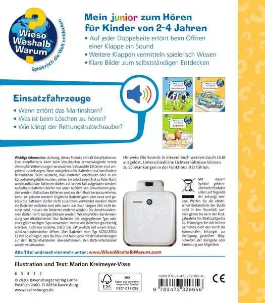 Ravensberger Matratzen Ravensburger Wieso? Weshalb? Warum? Mein junior zum Hören, Band 2: Einsatzfahrzeuge im Angebot