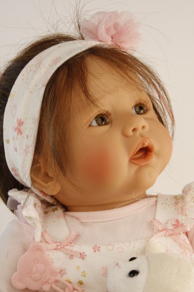 Schildkröt Manufaktur Baby Pina 52 cm von Karola Wegerich , braune Haare, Kleidung rose/weiss Clearance-Verkauf
