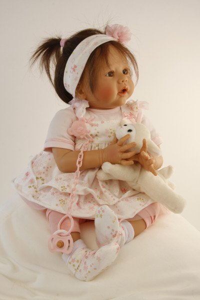 Schildkröt Manufaktur Baby Pina 52 cm von Karola Wegerich , braune Haare, Kleidung rose/weiss Clearance-Verkauf