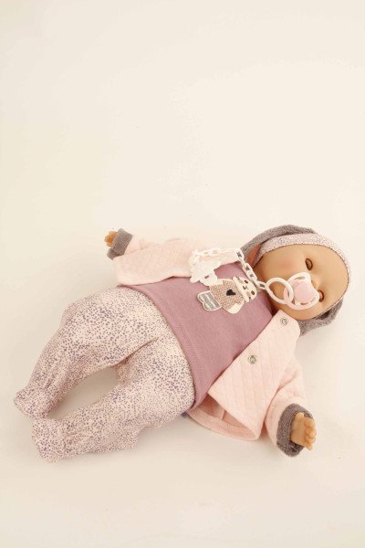 Schildkröt Manufaktur Baby Amy 45 cm mit Schnuller, Malhaar, braune Schlafaugen, Kleidung winterlich Fabrikladen