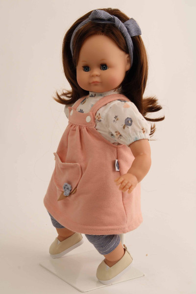 Schildkröt Manufaktur Puppe Schlummerle 37 cm braune Haare, blaue Schlafaugen, Kleidung rose/weiss/bleu Wochenangebot