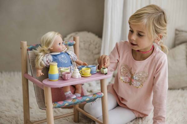 Schildkröt Manufaktur Puppe Schlummerle 32 cm blonde Haare, blaue Schlafaugen, Blumenoverall Kostenlose Rückgabe
