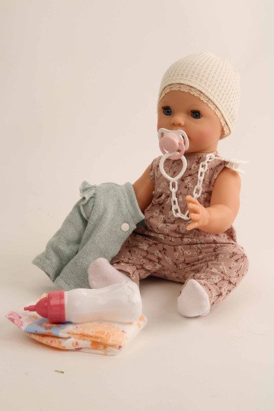 Schildkröt Manufaktur Trink + Näßbaby "Lina" 40 cm mit Malhaar und blauen Schlafaugen, Kleidung rose/mint Letzter Tag