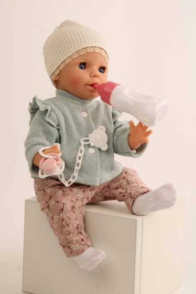 Schildkröt Manufaktur Trink + Näßbaby "Lina" 40 cm mit Malhaar und blauen Schlafaugen, Kleidung rose/mint Letzter Tag
