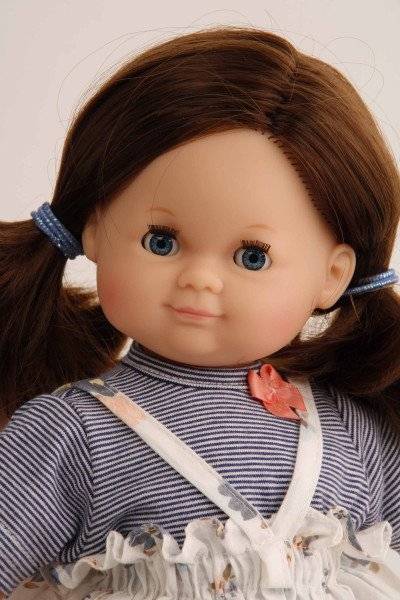 Schildkröt Manufaktur Puppe Schlummerle 32 cm braune Haare, blaue Schlafaugen, Blumenkleidung weiss/blau im Angebot