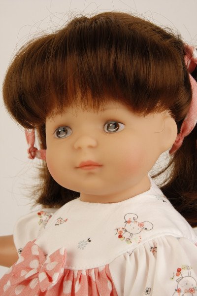 Schildkröt Manufaktur Puppe Strampelchen 37 braune Haare, braune Malaugen, Sommerkleidung weiss/rose Limitierter Zeitrabatt
