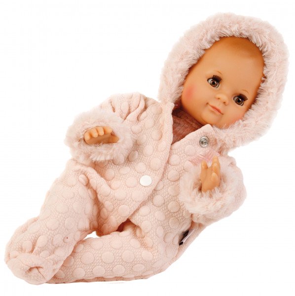 Schildkröt Manufaktur Puppe Schlummerle 32 cm mit Malhaar und braunen Schlafaugen, Winterkleidung rose