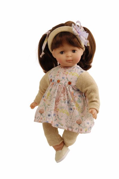 Schildkröt Manufaktur Puppe Strampelchen 37 braune Haare, braune Malaugen, Blumenkleidung