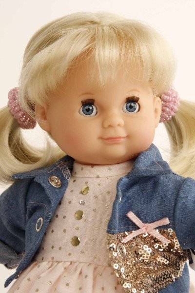 Schildkröt Manufaktur Puppe Schlummerle 32 cm blonde Haare, blaue Schlafaugen, Sommerkleid rose/bleu Heißer Verkauf