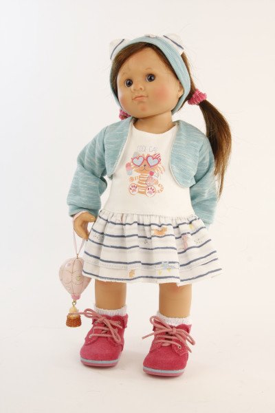 Schildkröt Manufaktur Puppe Müller-Wichtel Pia 30 cm braune Haare, Kleidung weiss/türkis mit Ballon Blitzangebot