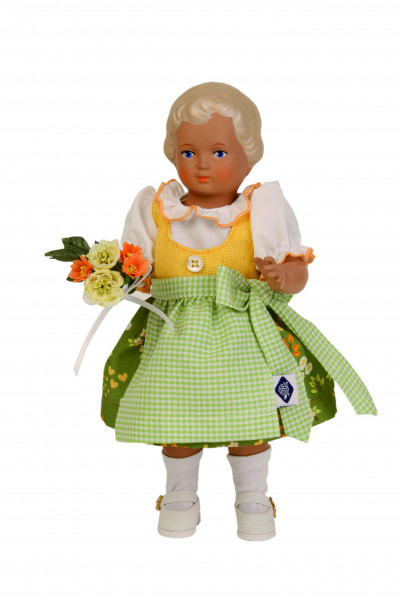 Schildkröt Manufaktur Kleid für Stehpuppe 25+34+41 cm, Dirndl grün/gelb/weiss Neuheiten