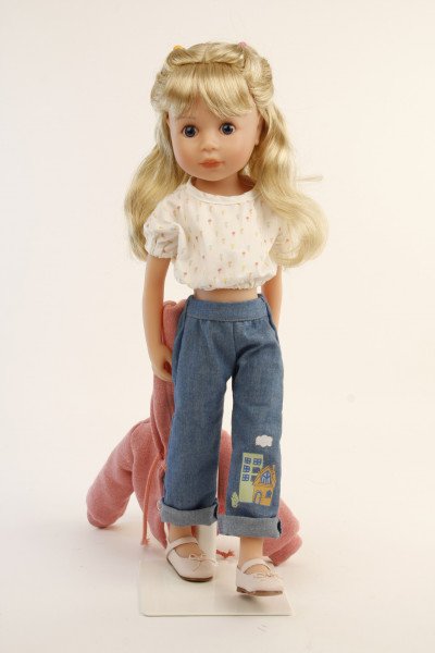 Schildkröt Manufaktur Stehpuppe Yella 46 cm blonde Haare, Kleidung rose/weiss/blau Günstig kaufen