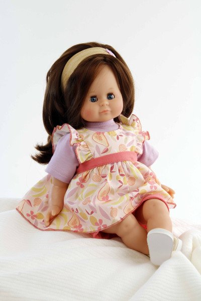 Schildkröt Manufaktur Puppe Schlummerle 37 cm braune Haare, blaue Schlafaugen, Kleidung Früchtchen Sonderangebot der Fabrik