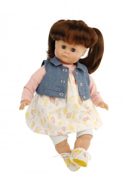 Schildkröt Manufaktur Puppe Schlummerle 37 cm braune Haare, blaue Schlafaugen, Kleidung bunt