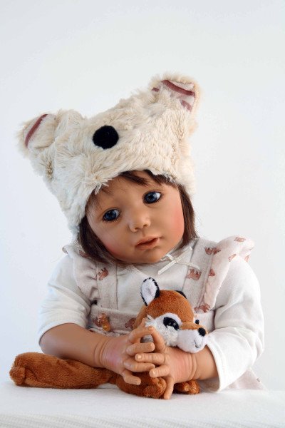 Schildkröt Manufaktur Baby Jolina 50 cm von Karola Wegerich braune Haare, Kleidung rose/weiss Auslauf