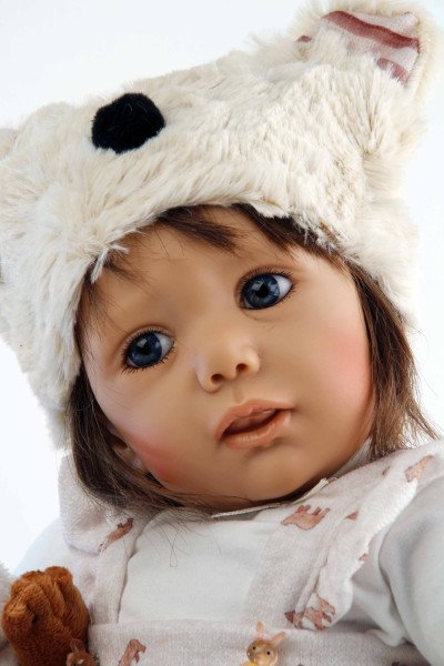 Schildkröt Manufaktur Baby Jolina 50 cm von Karola Wegerich braune Haare, Kleidung rose/weiss Auslauf