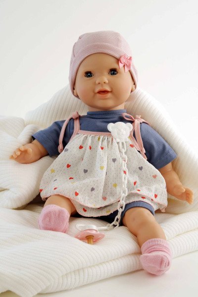 Schildkröt Manufaktur Schnullerbaby Lenchen 37 cm, Malhaar, blaue Schlafaugen, Kleidung blau/weiss/rose Muttertagsangebot