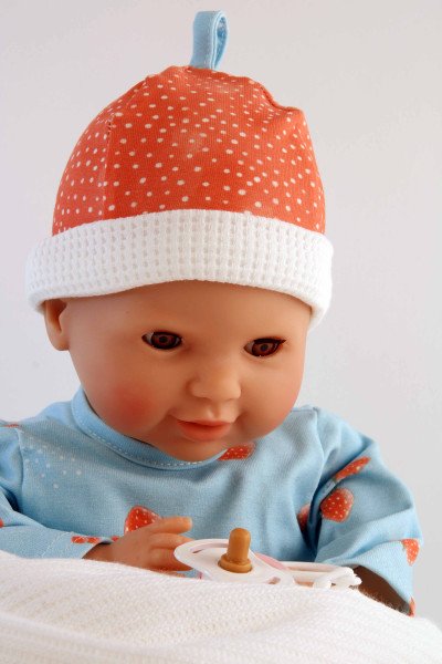 Schildkröt Manufaktur Schnullerbaby Lenchen 37 cm, Malhaar, braune Schlafaugen, Kleidung Erdbeerchen Valentinstagsangebot