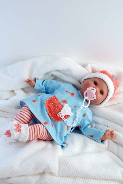 Schildkröt Manufaktur Schnullerbaby Lenchen 37 cm, Malhaar, braune Schlafaugen, Kleidung Erdbeerchen Valentinstagsangebot