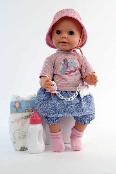 Schildkröt Manufaktur Trink + Näßbaby "Lina" 40 cm mit Malhaar und blauen Schlafaugen, Kleidung rose/bleu Meist gekauft