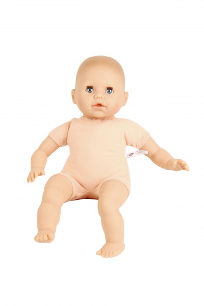 Schildkröt Manufaktur Baby Amy 45 cm mit Schnuller, Malhaar, blaue Schlafaugen, Kleidung rose mit Früchten Rabatt