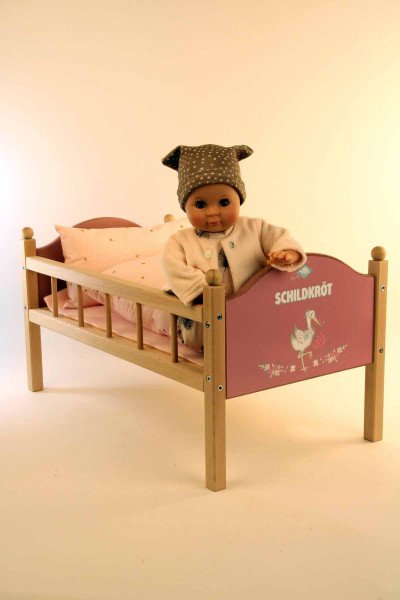 Schildkröt Manufaktur Puppe Schlummerle 32 cm mit Malhaar und braunen Schlafaugen, Kleidung rose/weiss/braun Exklusivangebot