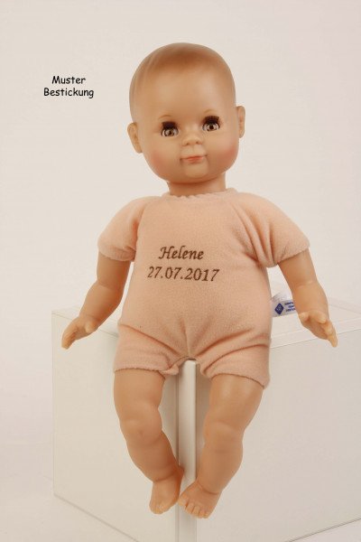 Schildkröt Manufaktur Puppe Schlummerle 32 cm mit Malhaar und blauen Schlafaugen, Overall weiß/rot Online Outlet