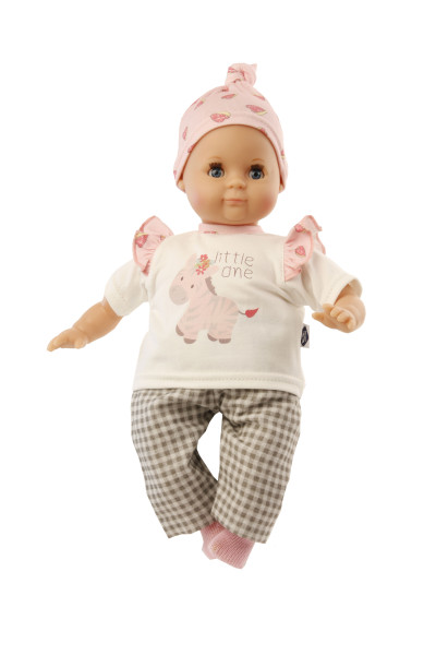 Schildkröt Manufaktur Puppe Schlummerle 32 cm mit Malhaar und blauen Schlafaugen, Kleidung brose/weiss/grau