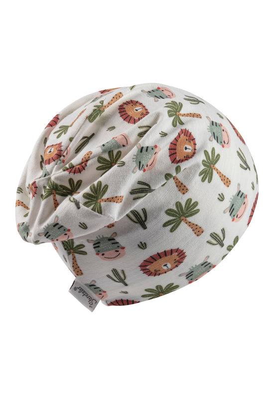 Sterntaler Beanie bedruckt mit niedlichen Safari-Tieren in ecru Begrenztes Angebot