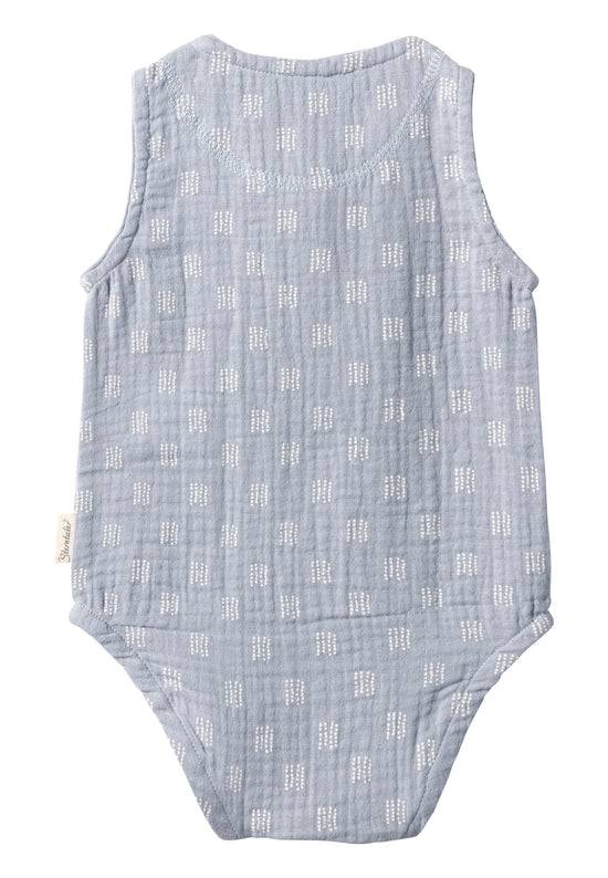 Sterntaler Baby Body ohne Ärmel bedruckt mit Punkten in graublau Saisonschlussverkauf