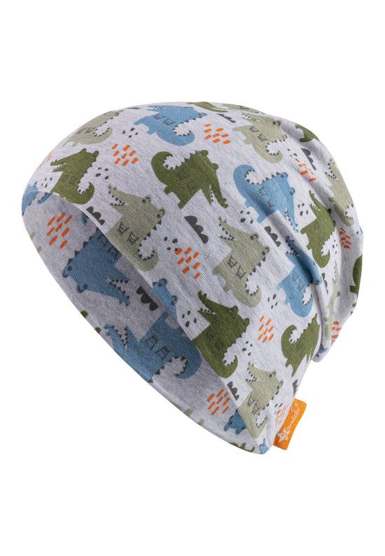 Sterntaler Beanie bedruckt mit bunten Krokodilen in silbergrau Kauf eins, bekomm eins gratis