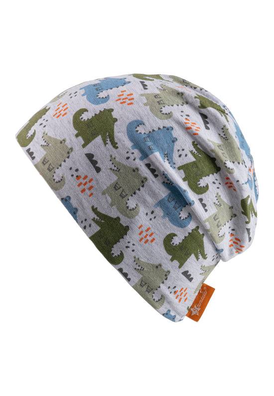 Sterntaler Beanie bedruckt mit bunten Krokodilen in silbergrau Kauf eins, bekomm eins gratis