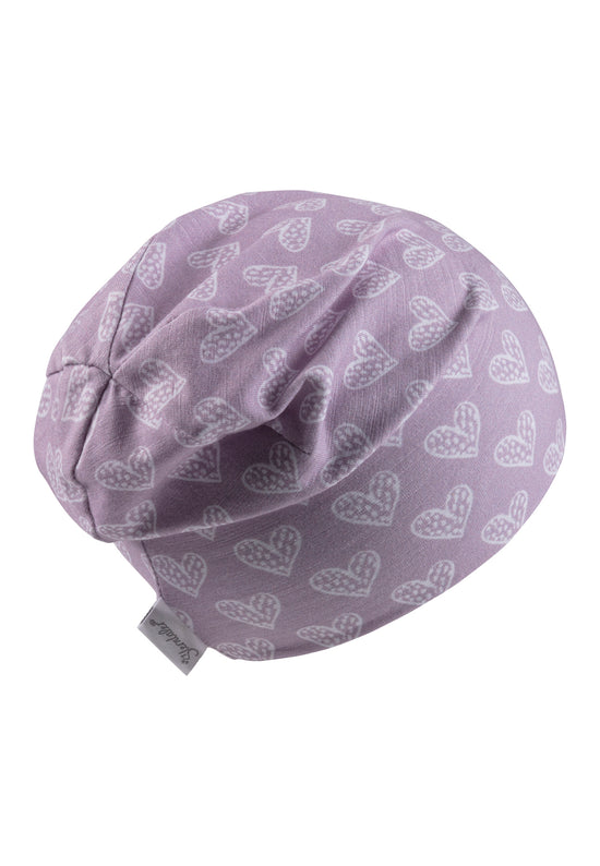 Sterntaler Beanie bedruckt mit Herzen in flieder Outlet