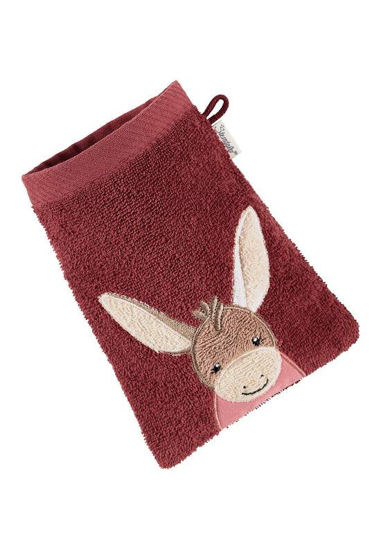 Sterntaler Waschhandschuh Esel Emmily in Dunkelrot Fabrikverkauf