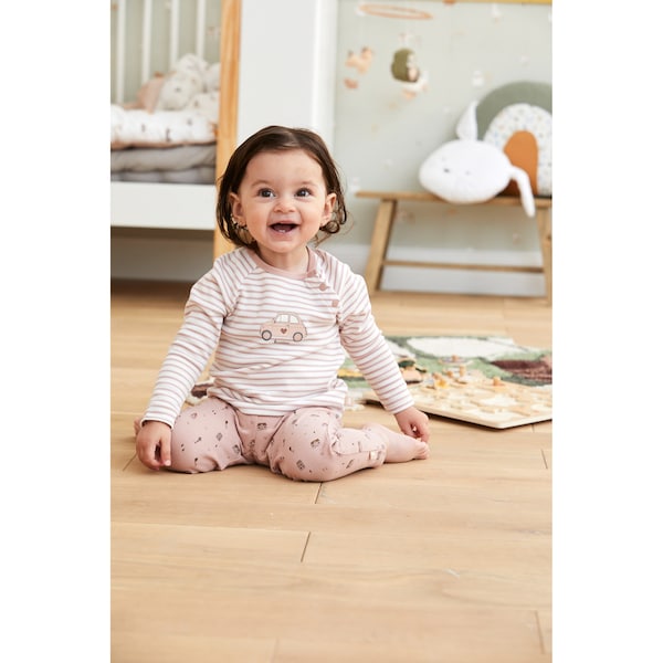 babywalz Bornino - Farm LifeRaglanshirt langarm Ringel Auto rosa/offwhite Preisnachlass