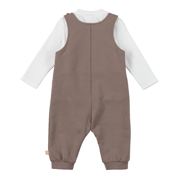 babywalz Bornino - Farm Life2-tlg. Set Latzhose und Shirt Traktor braun/offwhite Große Rabatte
