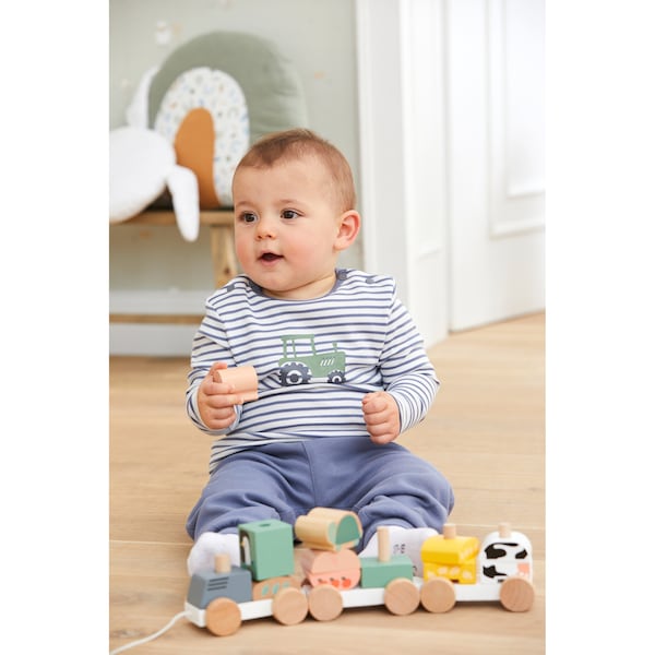 babywalz Bornino - Farm LifeShirt langarm Ringel Traktor blau/offwhite Riesige Ersparnisse