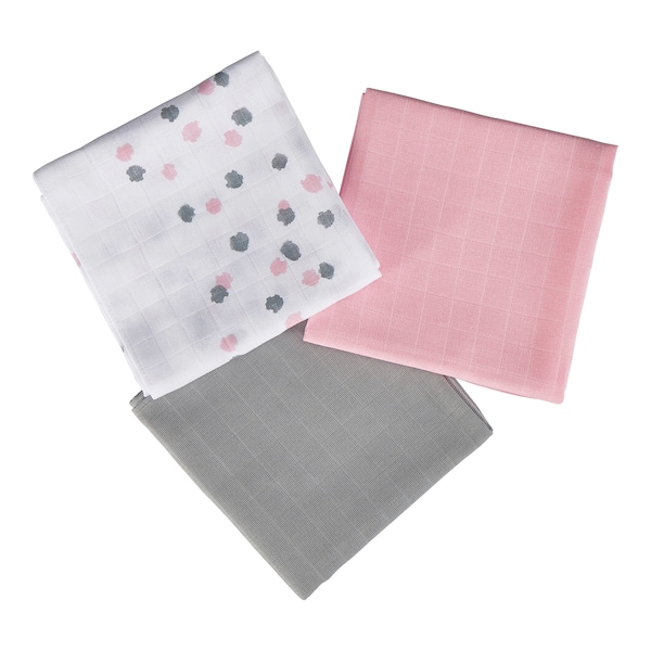 babywalz Bornino - BASICS3er-Pack Mullwindeln 80x80 cm rosa/grau/weiß Kostenlose Rückgabe