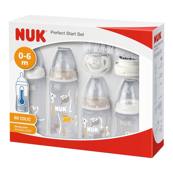 babywalz NUK9-tlg. Babyflaschen-Set First Choice Plus Temperature Control Anti-Kolik-Weithals 150-300ml 0-6M weiß / beige Limitierter Zeitrabatt