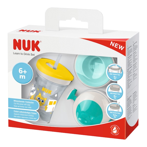 babywalz NUK5-tlg. Trinklernset Action Cup 230ml gelb / türkis Heißer Verkauf