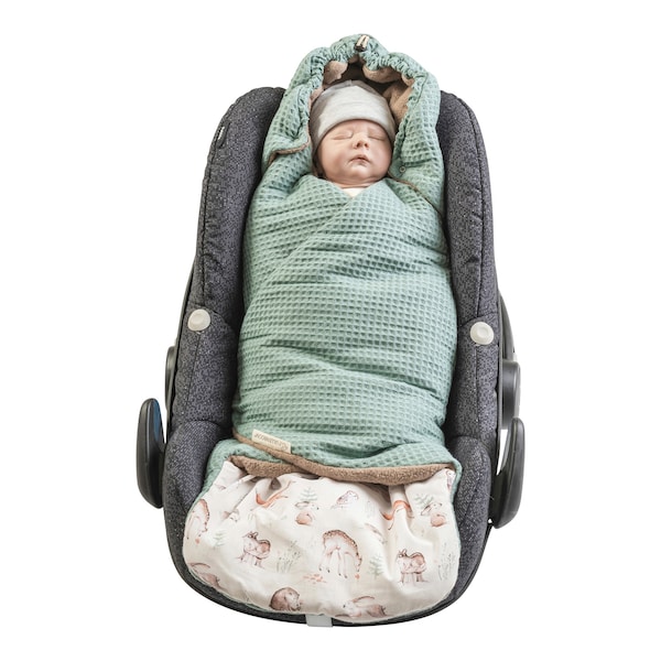 babywalz UllenboomEinschlagdecke Waffelpiqué wattiert beige / grün / Waldfreunde Nur für heute