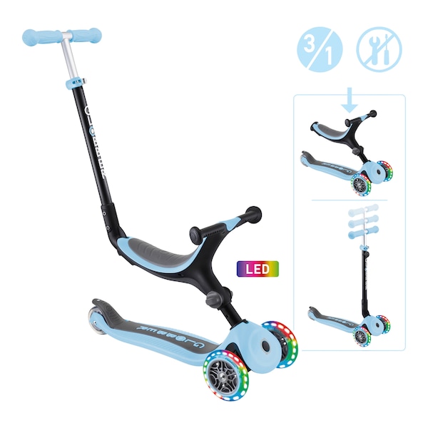 babywalz Globber3in1 Scooter Go-Up mit Leuchtrollen pastellblau Auslauf