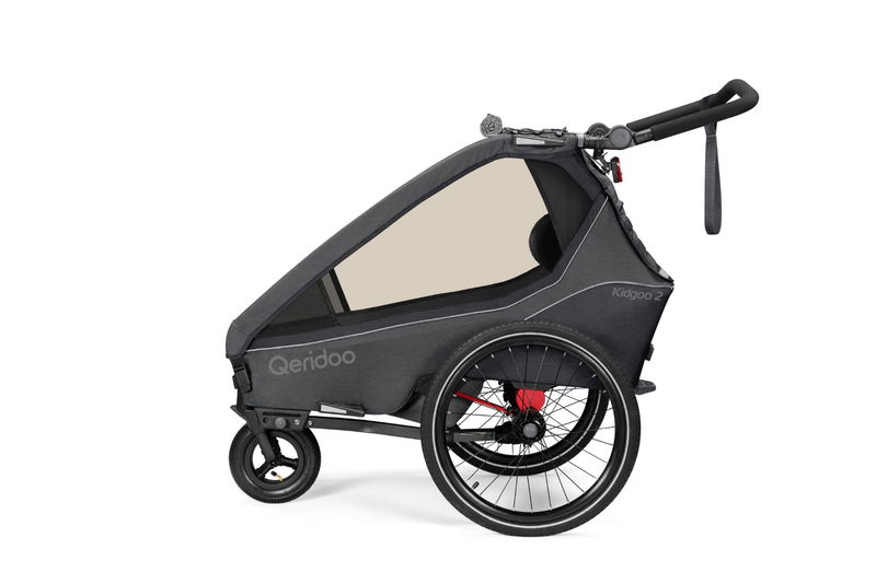 babyonlineshop Qeridoo Kidgoo 2 Fahrradanhänger Steel Grey mit Joggerfunktion 2023 Bis zu 50% Rabatt