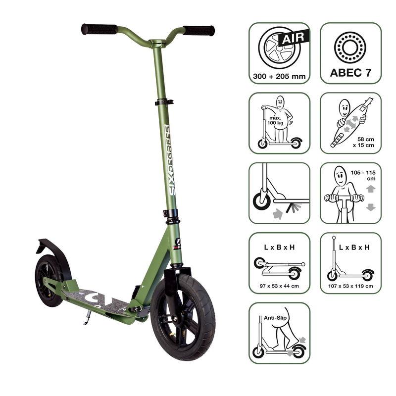 babyonlineshop SIX DEGREES Aluminium Scooter All Terrain 300/205 mm olivgrün Online