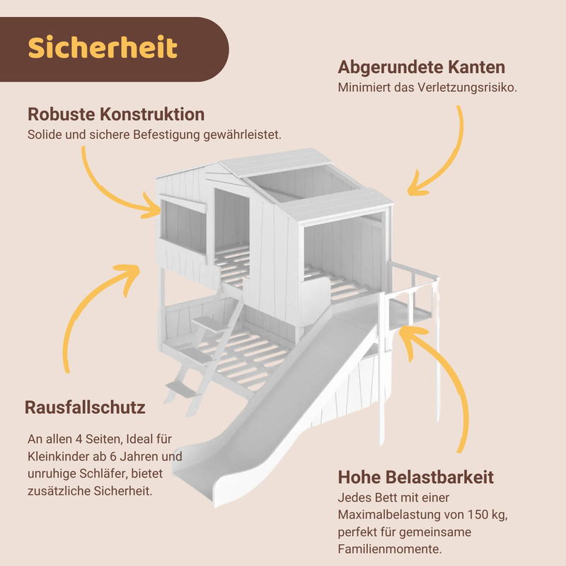 babyonlineshop Artkid Ronja Haus-Etagenbett weiß mit Rutsche aus Kiefer Liegefläche 90 x 200 cm Vierteljährliche Förderung