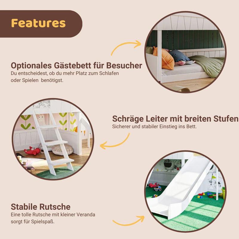 babyonlineshop Artkid Ronja Haus-Etagenbett weiß mit Rutsche aus Kiefer Liegefläche 90 x 200 cm Vierteljährliche Förderung