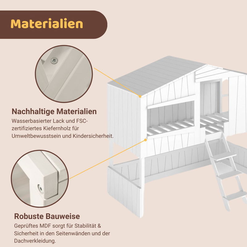 babyonlineshop Artkid Ronja Haus-Etagenbett weiß mit Rutsche aus Kiefer Liegefläche 90 x 200 cm Vierteljährliche Förderung