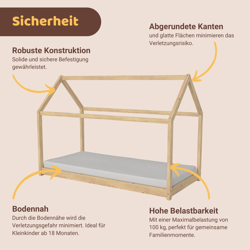 babyonlineshop Artkid Haley Natur Montessori Hausbett Bodenbett 90x200 inkl. Lattenrost Kiefer Bis zu 55% Rabatt