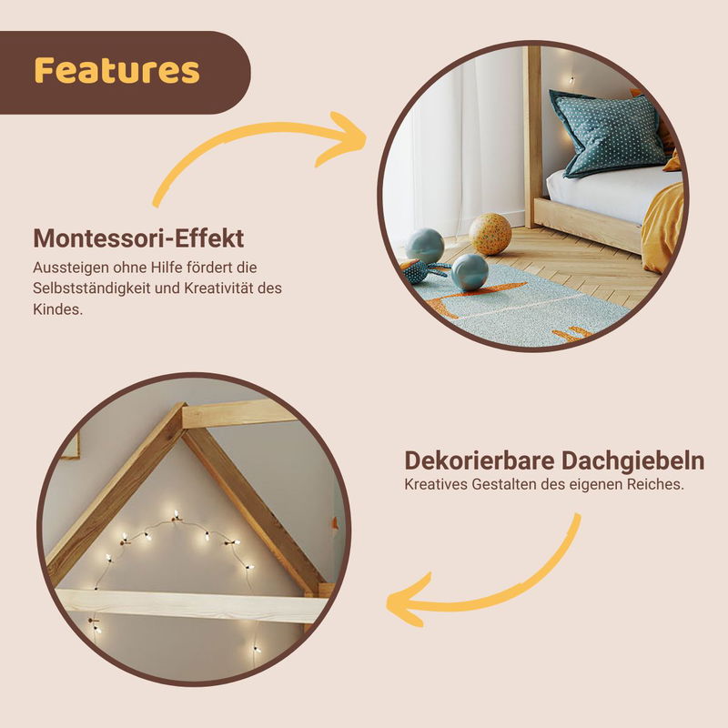 babyonlineshop Artkid Haley Natur Montessori Hausbett Bodenbett 90x200 inkl. Lattenrost Kiefer Bis zu 55% Rabatt
